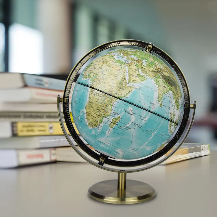 20cm (8") Illuminated Physical World Globe with Green Topographic Map & Metal Stand detail view 3